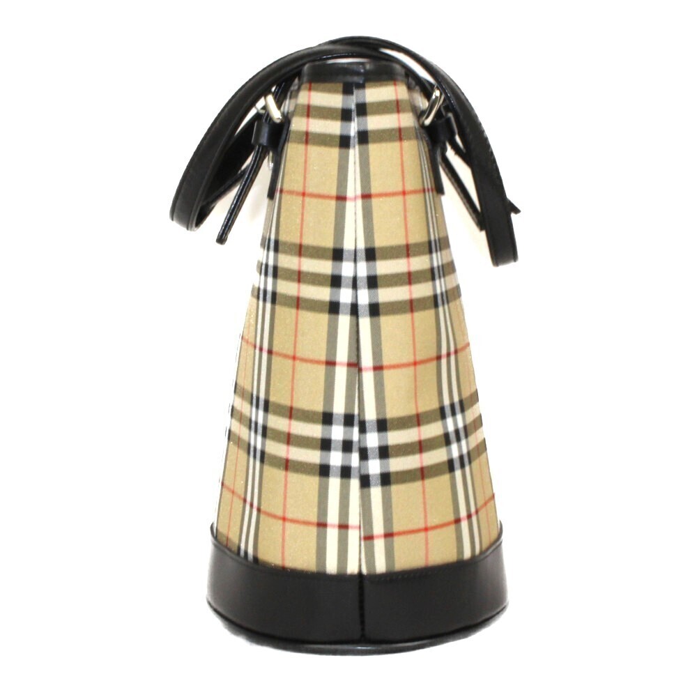Burberry Nova Tan Beige handbag check vertical canvas LABEL bucket bag BLUE - Picture 3 of 7